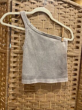 Nikibiki One-Shoulder Ribbed Tank Top - grey
